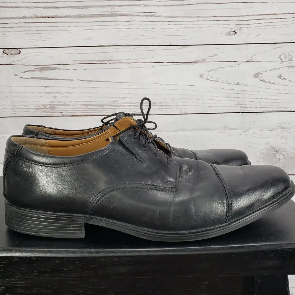 Clarks Collection Men's Black Leather Soft Cushion Oxford Shoes Size 11